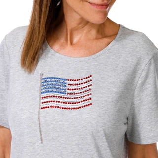Thumbnail 3: Coral Bay Women's Short Sleeve Bling Flag Crew Neck Top 