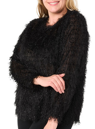 Thumbnail 1: ONE WORLD Plus Long Sleeve Fuzzy Feather Top 