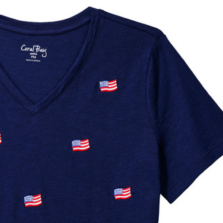 Thumbnail 4: Coral Bay Women's Short Sleeve Embroidered Flag V Neck Top 