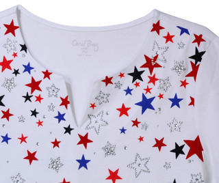 Thumbnail 3: Coral Bay Petite Short Sleeve Embellished Stars Split Neck Top 