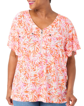 Thumbnail 1: Coral Bay Women's Plus Flutter Sleeve Henley Disco Top 