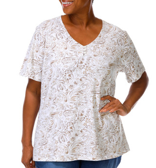 Thumbnail 1: Coral Bay Plus Short Sleeve Henley V Neck Top 