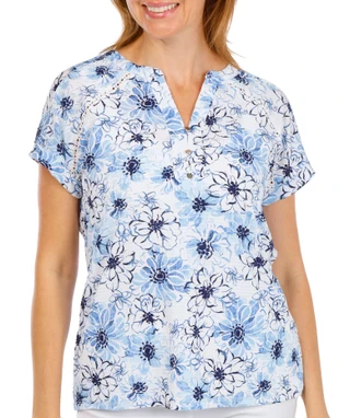 Thumbnail 1: Coral Bay Women's Waffle Knit Henley Neckline Top 