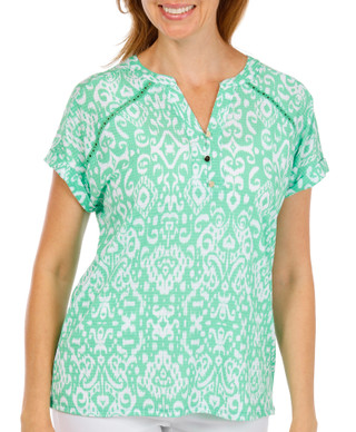 Thumbnail 1: Coral Bay Women's Waffle Knit Henley Neckline Top 