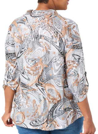 Thumbnail 2: Coral Bay Women's Plus Roll Tab Sleeve 2 Pocket Foil Top 
