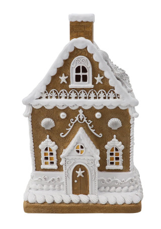 Thumbnail 2: Magical Season 12" LED Resin Traditional Brown & White Gingerbread House 