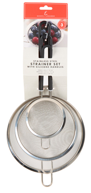 Thumbnail 1: Emeril Lagasse 3 Pc Stainless Steel Strainer Set w/ Silicone Handles 
