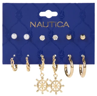 Thumbnail 1: Nautica 6 Pc Golden Ship Wheel Hoop & Stud Earrings 