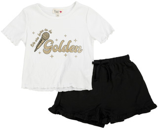 Thumbnail 1: SECONDARY Big Girls 2 Pc Short Sleeve Graphic Tee Short Set 