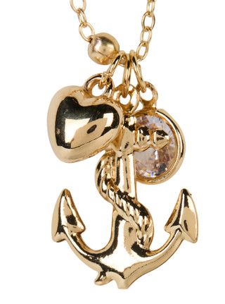 Thumbnail 3: Nautica Gold Pearl Anchor Cluster Charm Necklace 