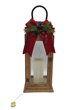 Thumbnail 2: Magical Season 18" LED Holly Berry Wood Lantern 
