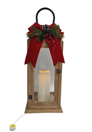 Thumbnail 1: Magical Season 18" LED Holly Berry Wood Lantern 