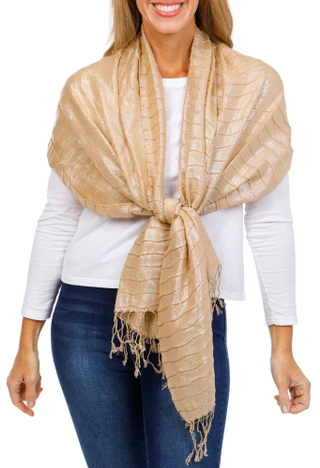 Thumbnail 1: Jessica McClintock Metallic Wave Pleated Shawl 