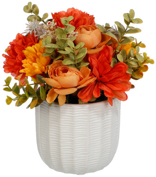 Thumbnail 1: 9 In Orange Silk Flower Ceramic Pot 
