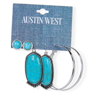 Thumbnail 1: SECONDARY 3 Pc Western Drop Hoop Earring Set 