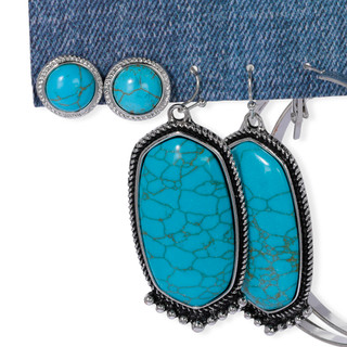 Thumbnail 2: SECONDARY 3 Pc Western Drop Hoop Earring Set 