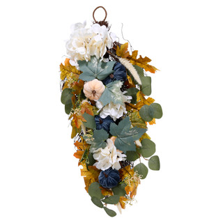 Thumbnail 1: Autumn Gatherings Blue Velvet Pumpkin Harvest Teardrop Wreath 