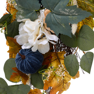 Thumbnail 3: Autumn Gatherings Blue Velvet Pumpkin Harvest Teardrop Wreath 