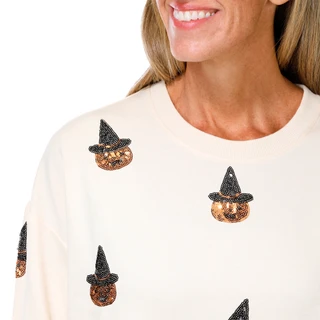 Thumbnail 2: Marled Womens Long Sleeve Sequin Jack-O'-Lantern Sweater 