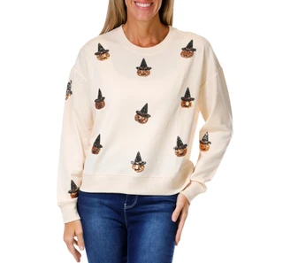 Thumbnail 1: Marled Womens Long Sleeve Sequin Jack-O'-Lantern Sweater 