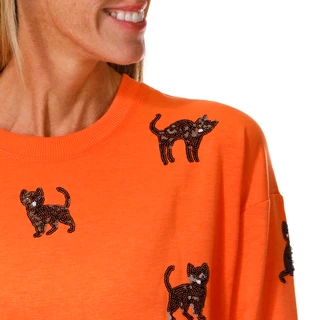 Thumbnail 2: Marled Womens Long Sleeve Sequin Black Cat Sweater 