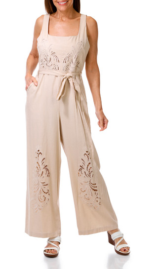 Thumbnail 1: Ellen Tracy Women's Linen Embroidered Jumpsuit 