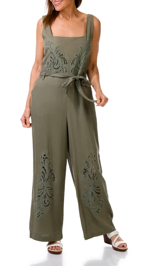 Thumbnail 1: Ellen Tracy Women's Linen Embroidered Jumpsuit 