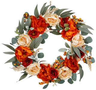 Thumbnail 1: Autumn Gatherings 18 In Orange Berry Lambs Ear Harvest Wreath 