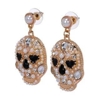 Thumbnail 3: Nicole Miller Halloween Crystal Skull Drop Earrings 