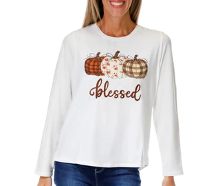 Thumbnail 1: Magical Season Women's Long Sleeve Embellished Pumpkin Top 