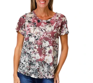 Thumbnail 1: ONE WORLD Women's Short Sleeve Embellished Harvest Top 