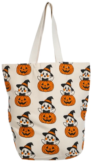 Thumbnail 1: The Witch's Workshop Halloween Ghosts & Pumpkins Cotton Tote Bag 