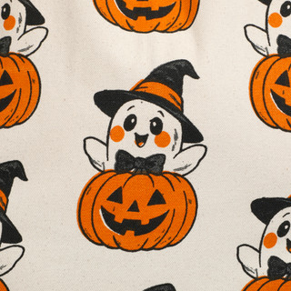 Thumbnail 2: The Witch's Workshop Halloween Ghosts & Pumpkins Cotton Tote Bag 