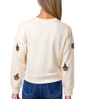 Thumbnail 2: Marled Petite Long Sleeve Sequin Jack-O'-Lantern Sweater 