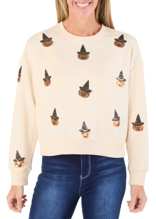 Thumbnail 1: Marled Petite Long Sleeve Sequin Jack-O'-Lantern Sweater 
