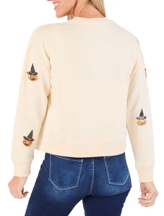 Thumbnail 3: Marled Petite Long Sleeve Sequin Jack-O'-Lantern Sweater 