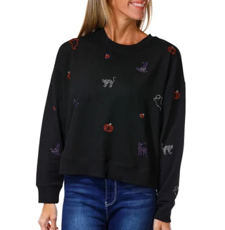 Thumbnail 1: Marled Petite Long Sleeve Sequin Halloween Sweater 