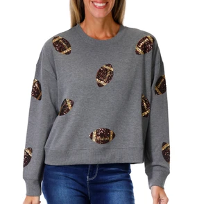 Thumbnail 1: Marled Petite Long Sleeve Sequin Football Sweater 
