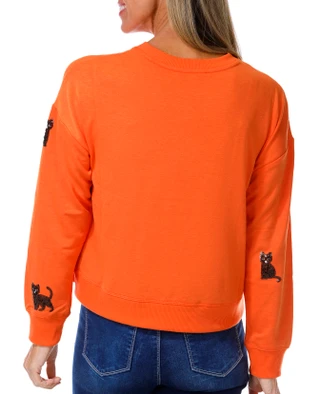 Thumbnail 3: Marled Petite Long Sleeve Sequin Black Cat Sweater 
