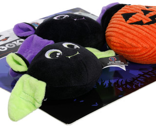 Thumbnail 2: Bow Wow Pet 3 Pc Spooky Squeaks Jack O Lantern Bats Dog Toy Set 