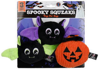 Thumbnail 1: Bow Wow Pet 3 Pc Spooky Squeaks Jack O Lantern Bats Dog Toy Set 