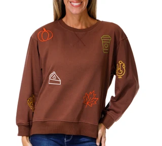 Thumbnail 1: Just Living Women's Long Sleeve Embroidered Harvest Sweatshirt 