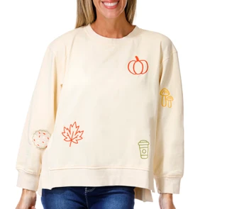 Thumbnail 1: Just Living Women's Long Sleeve Embroidered Harvest Sweatshirt 