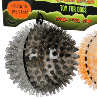 Thumbnail 2: Bow Wow Pet 2 Pk Harvest Glow in the Dark Spike Squeak Balls 