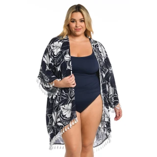 Thumbnail 1: La Blanca Plus Playa Open Front Swim Kimono Cover-up 