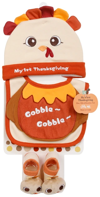 Thumbnail 1: Little Me 3 Pc Harvest Gobble Gobble Hat Bib & Booties Set 