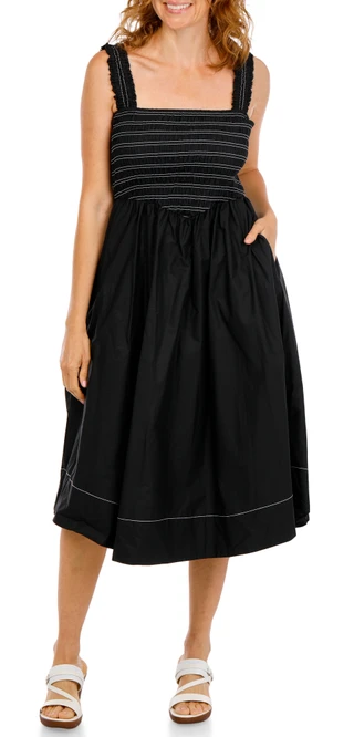 Thumbnail 1: Ellen Tracy Women's Poplin Smocking Detail Dress 