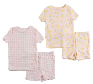 Thumbnail 1: SECONDARY Girls 4 Pc Short Sleeve Lemon Tee Short Sleep Set 