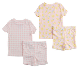 Thumbnail 2: SECONDARY Girls 4 Pc Short Sleeve Lemon Tee Short Sleep Set 