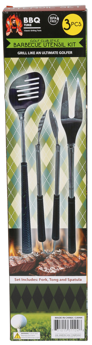 Thumbnail 2: SECONDARY 3 Pc Golf Club Style BBQ Grill Accessories 